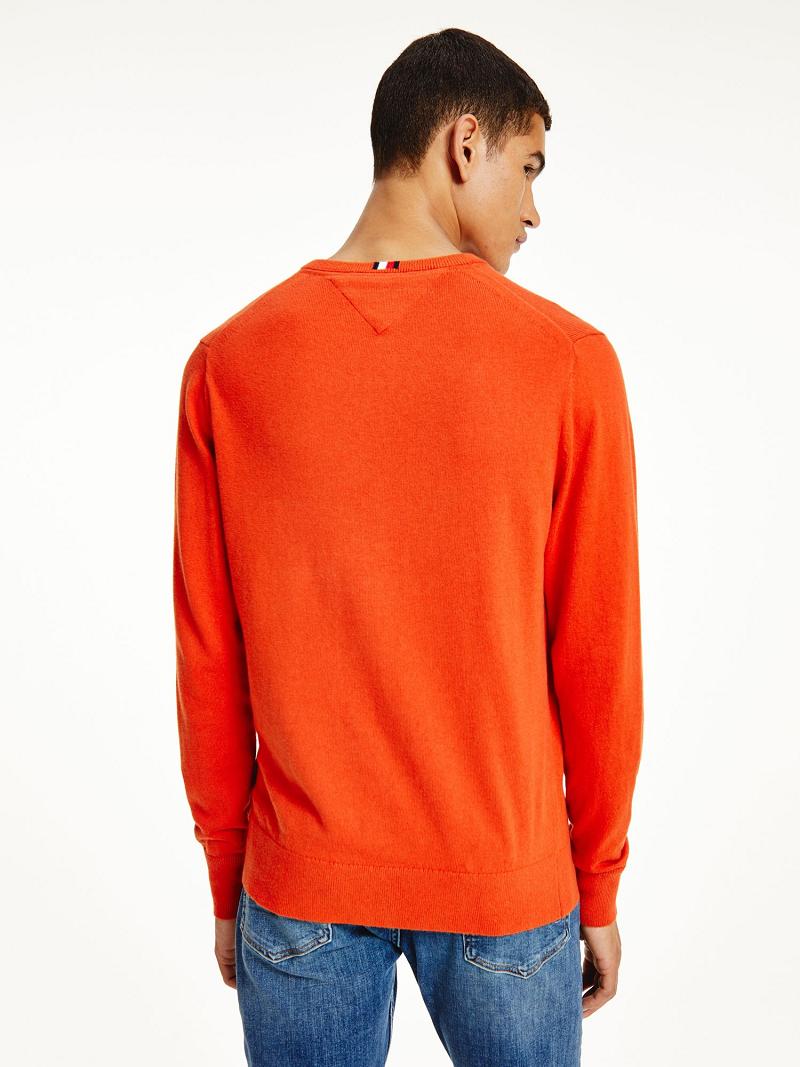 Férfi Tommy Hilfiger Pamut cashmere v-neck Pulóverek Narancssárga | HU 940OKI